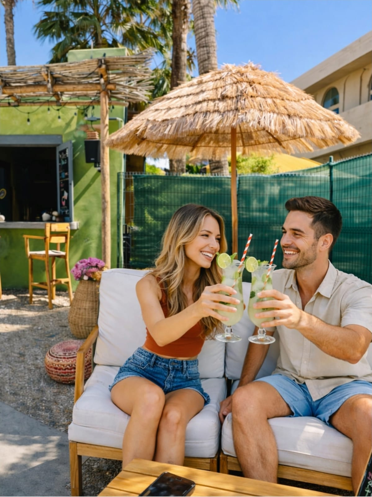 Terraza de JOJOYE! en la Marina de Cabo San Lucas con mojitos y ambiente caribeño